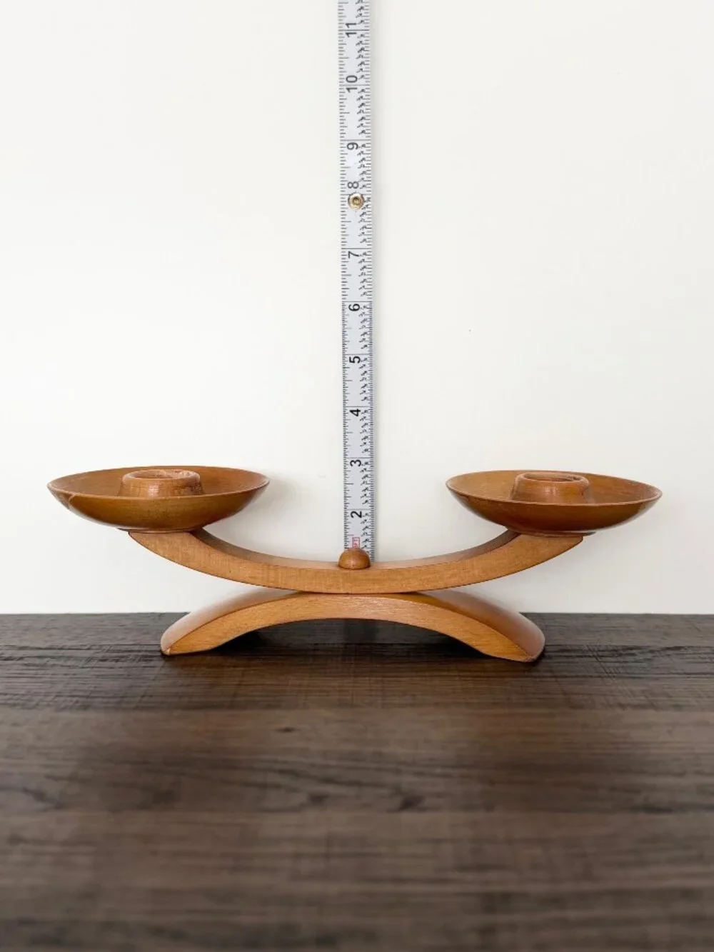 Vintage MCM‎ Wood Double Candle Holder Rotating Base Scandinavian Danish Modern